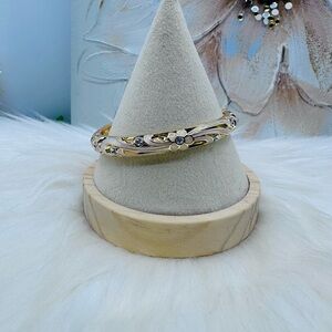Gold-Tone Floral Cloisonne Bangle Bracelet